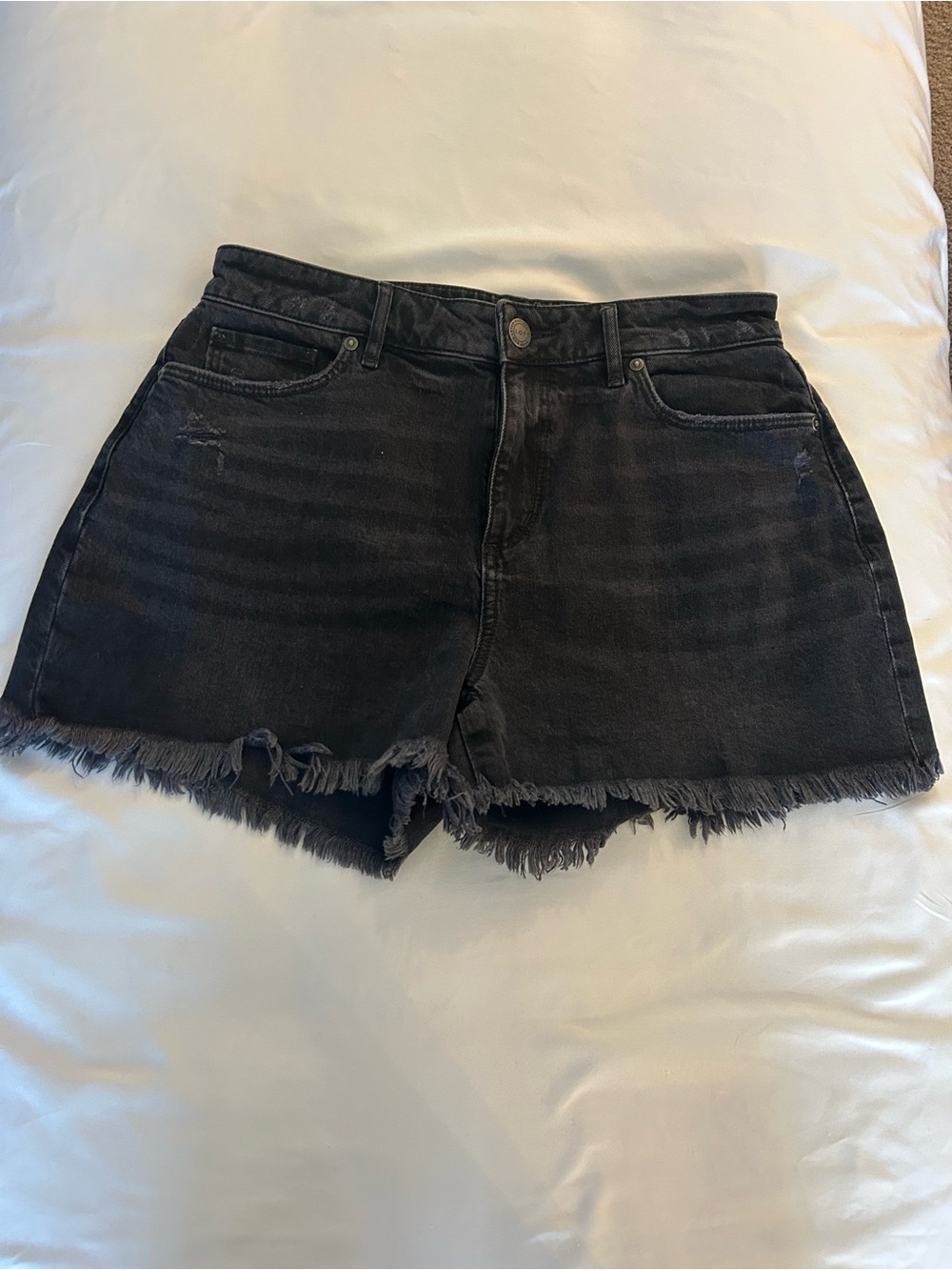 LOFT Black Frayed Hem Denim Shorts